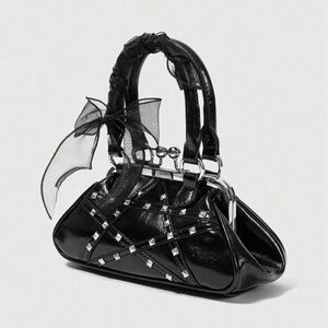 Gothic Patent Leather Vinyl Studded Pentagram Clutch Purse